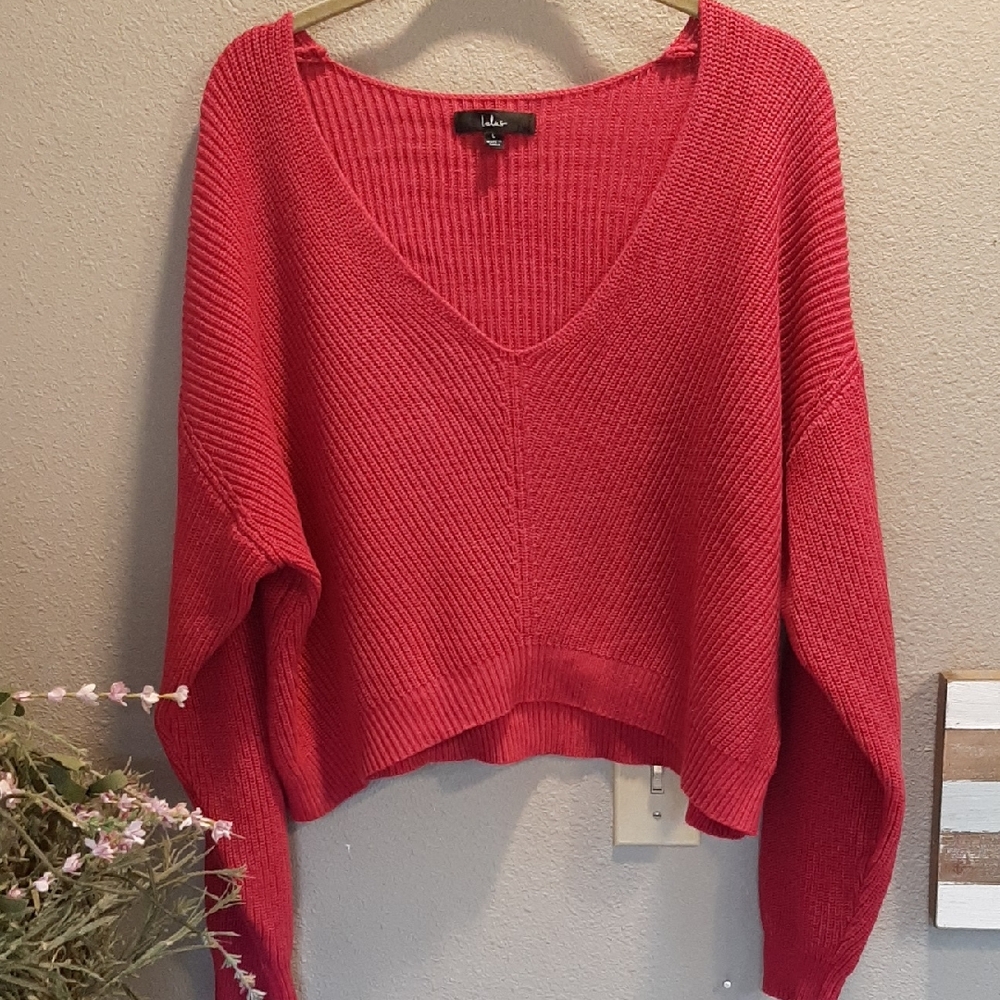 Lulus Crop Sweater Size Large Dark Pink, Berry Color